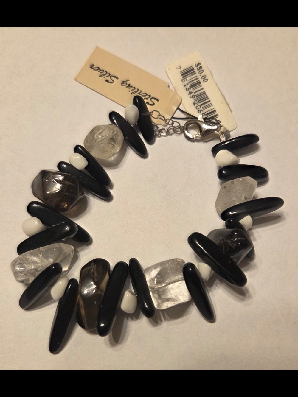 NWT Athra Smoky Quartz And Onyx Sterling Silver Bracelet
